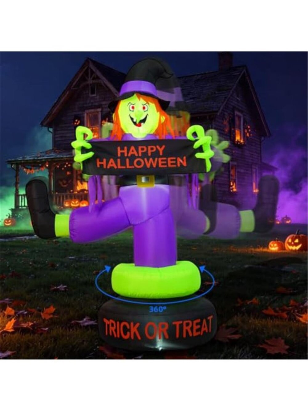 6FT Rotating Halloween Inflatables Outdoor Witch, 360° Swivel Base Lighted with
